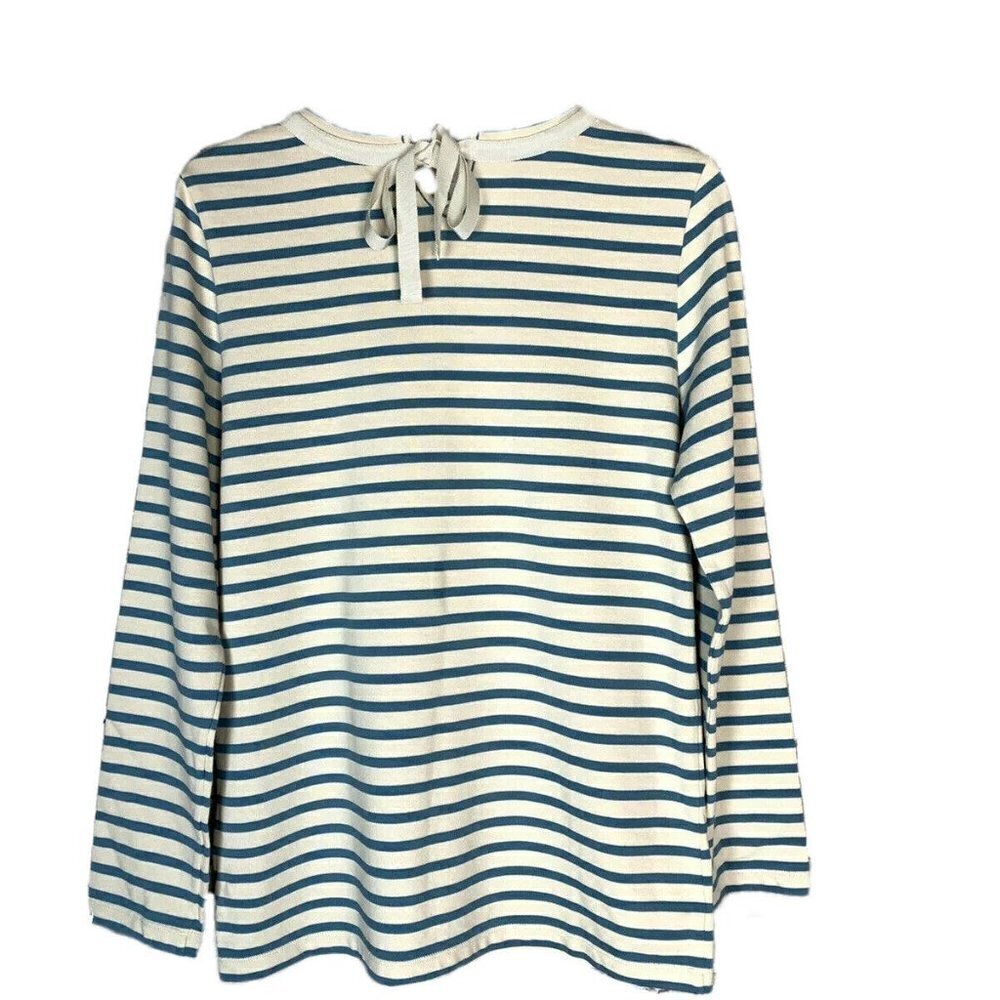 Tory Burch T-Shirt Casual Long Sleeve Blue White Striped Back Embellished Tie - Picture 6 of 13